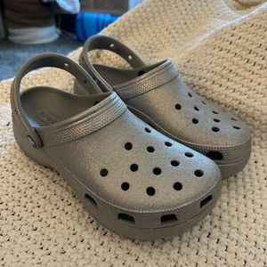 Silver Metallic Platform Crocs Size 10
